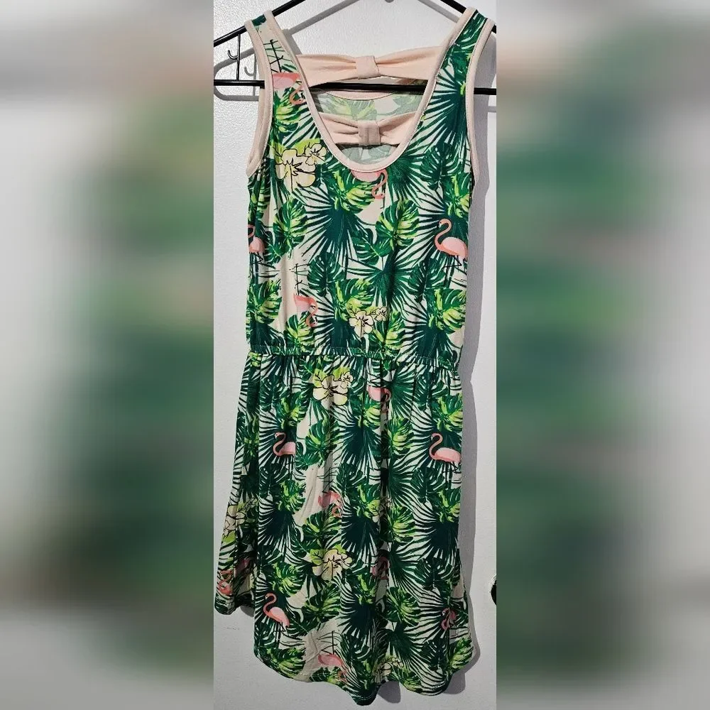 Tropical Green Sleeveless Romper Shorts Dress Medium